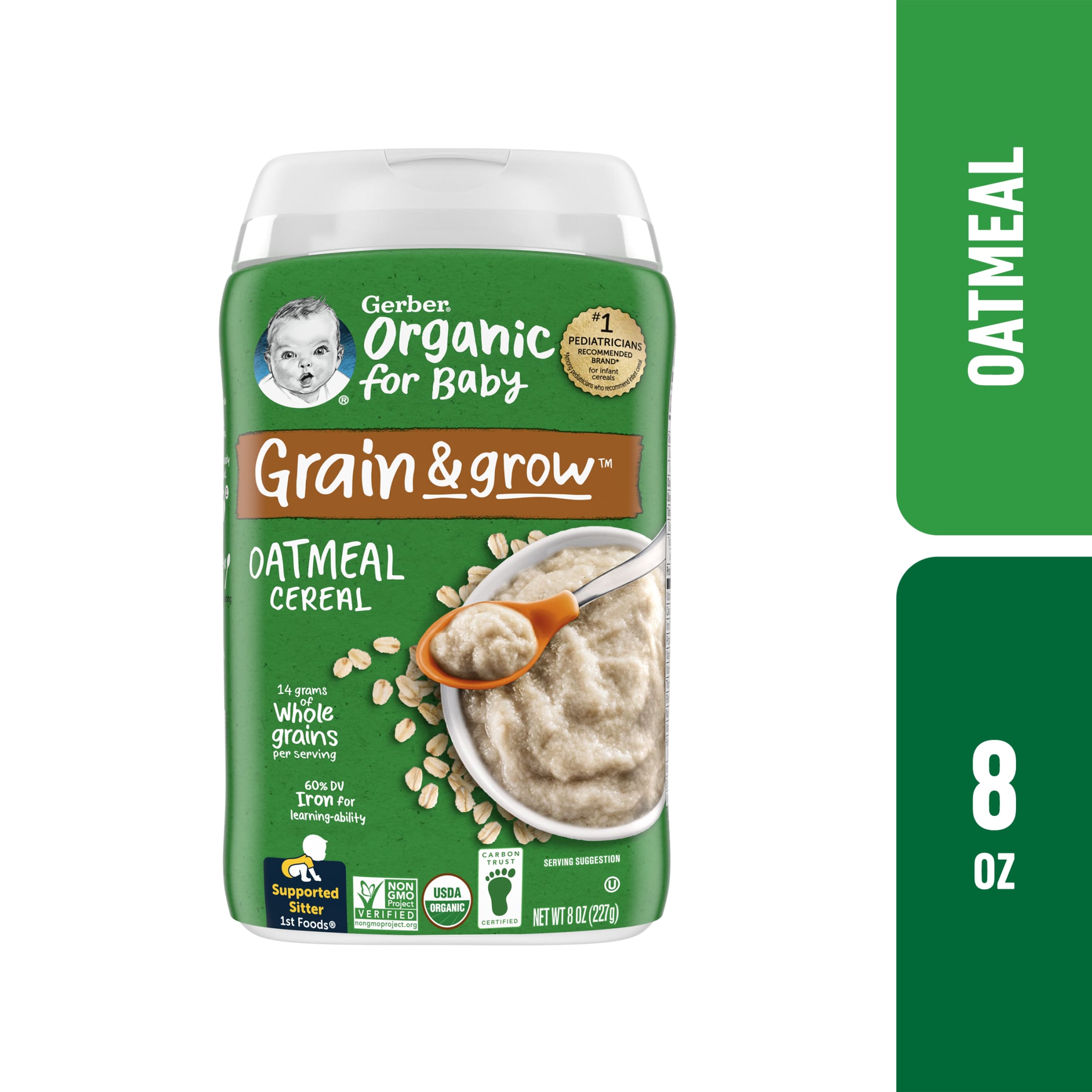 Gerber 2nd Foods Organic for Baby Grain &amp; Grow Baby Cereal, Oatmeal, 8 oz Canister - image 1 of 5
