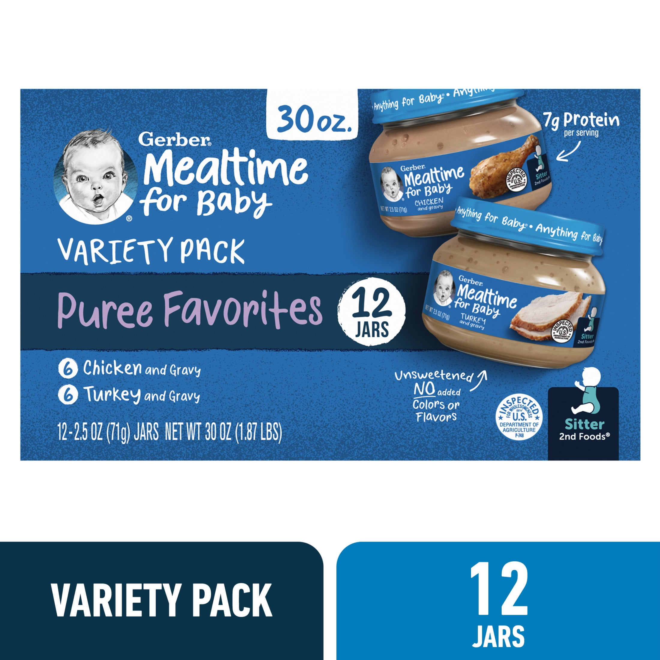 Gerber Baby Food Stage 2 Chicken and Turkey Puree Variety Pack