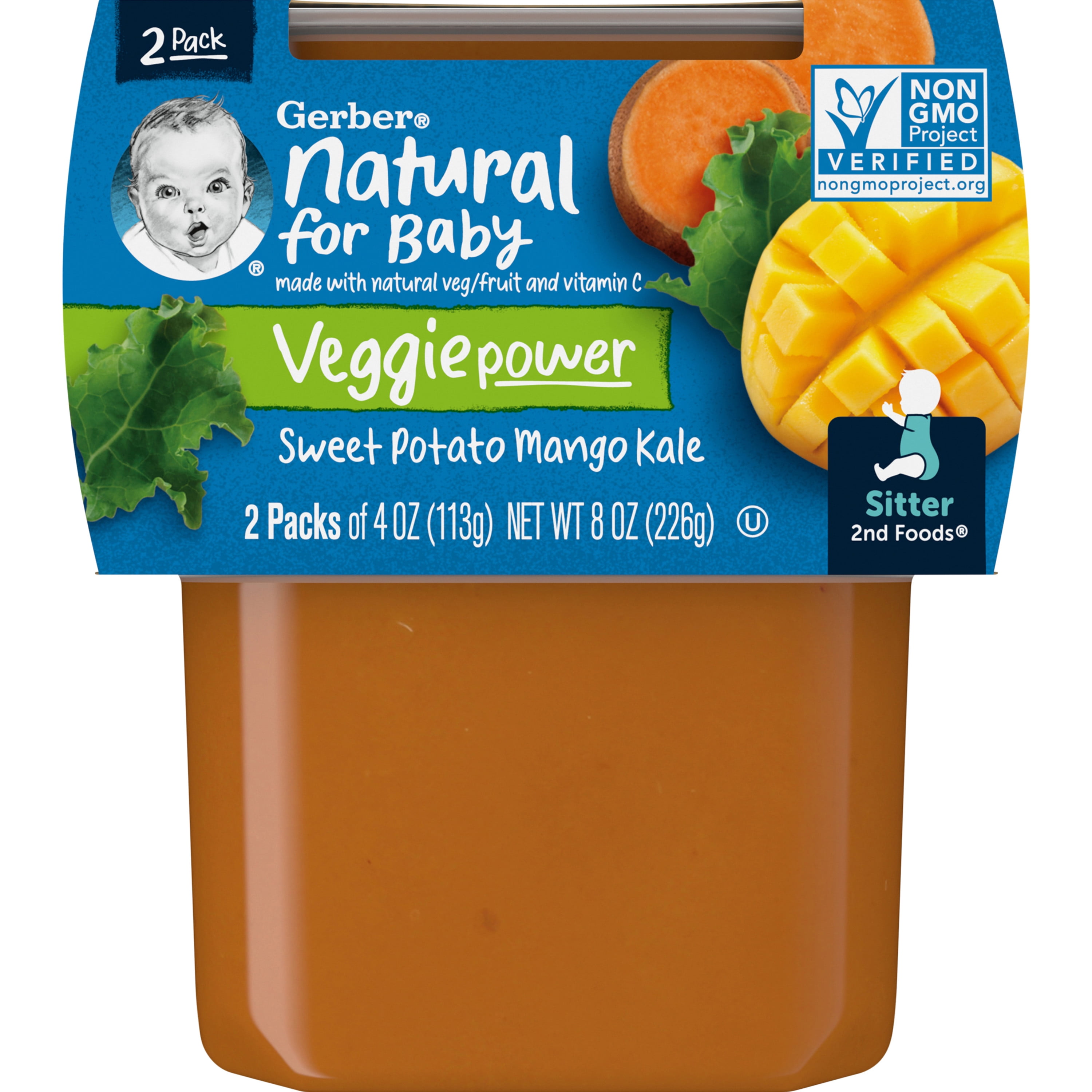 Gerber 2nd Foods, Sweet Potato Mango Kale Baby Food, 4 oz Tubs (2 Pack