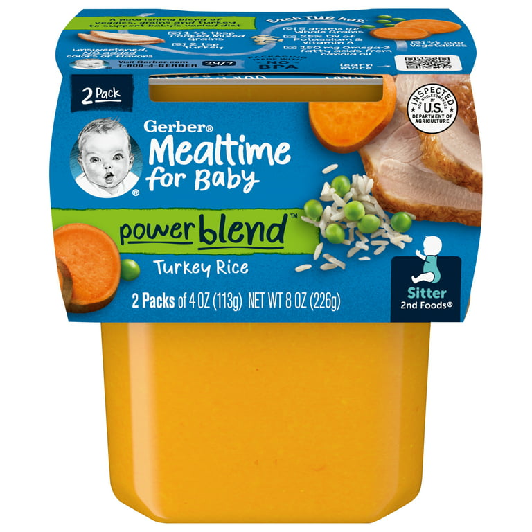 Gerber 2nd Foods Nutritious Dinners Turkey & Rice Baby Food, 4 Oz Tubs, 2 Count (Pack of 8)