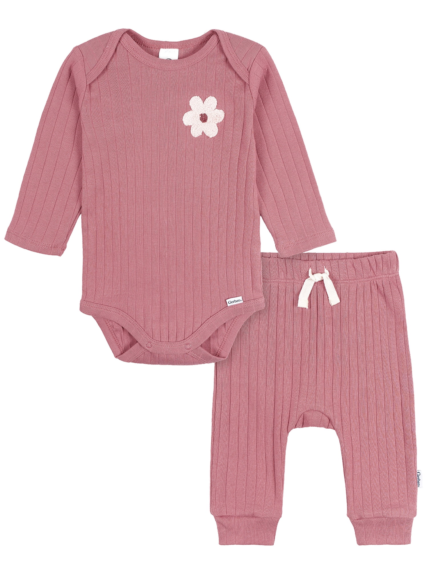 Gerber 2pc Baby Girl Outfit Set Long Sleeve Bodysuit & Jogger, Sizes ...