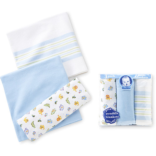 Gerber 3Pack Flannel Swaddle Blankets, Blue