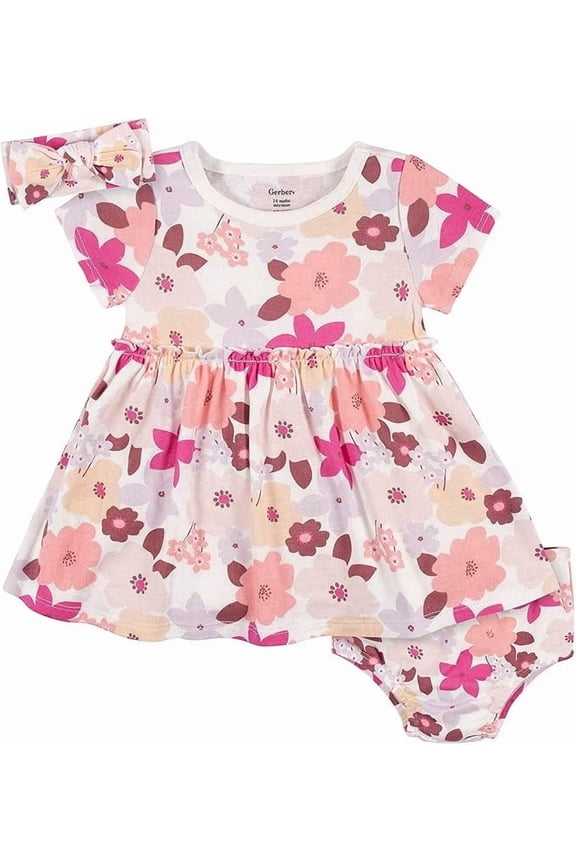 3-Piece Baby & Toddler Girls Cherry Blossom Dress, Diaper Cover & Headband Set SIZE 4T