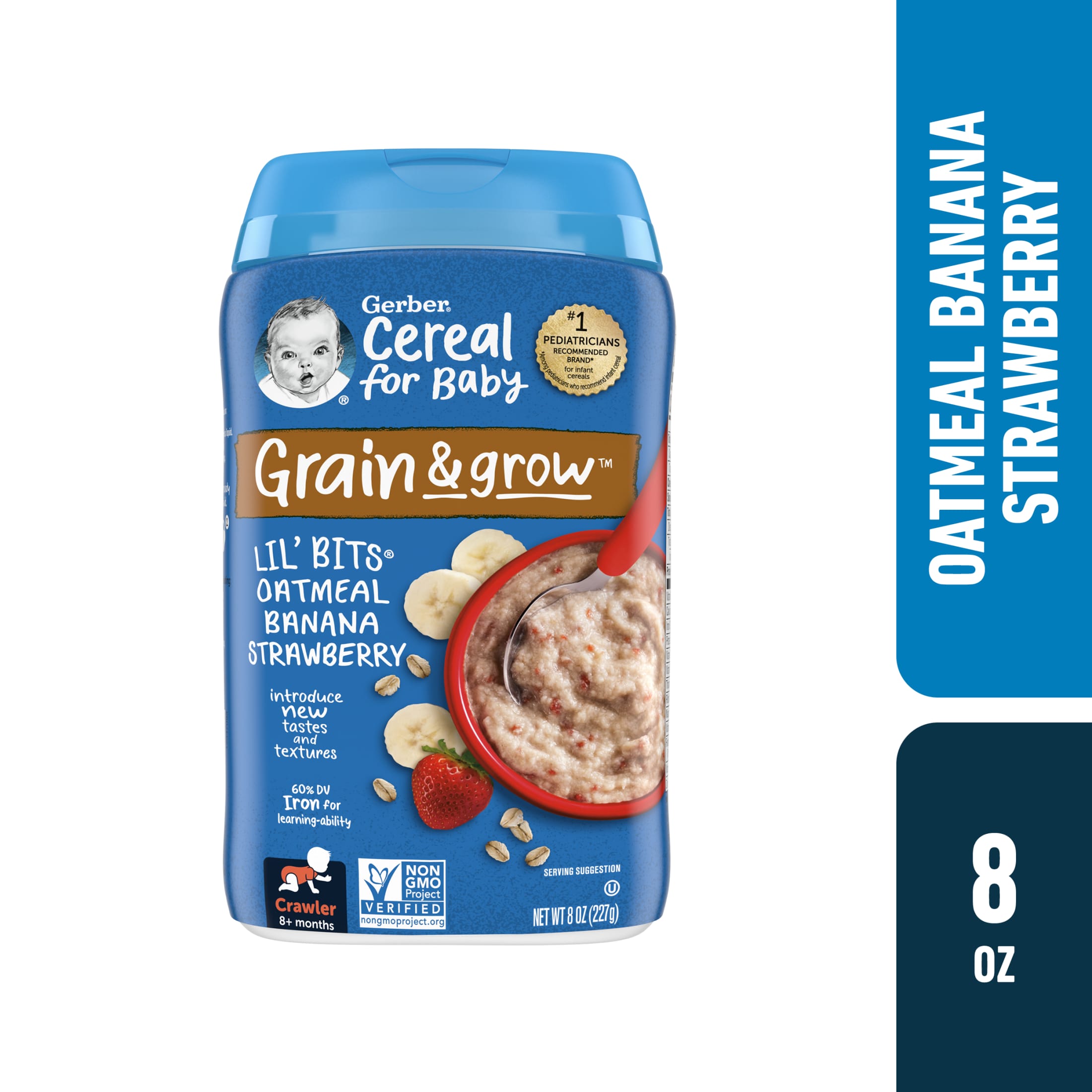 Gerber 3rd Foods Cereal for Baby Grain &amp; Grow Lil' Bits Baby Cereal, Banana Strawberry Oatmeal, 8oz Canister - image 1 of 6