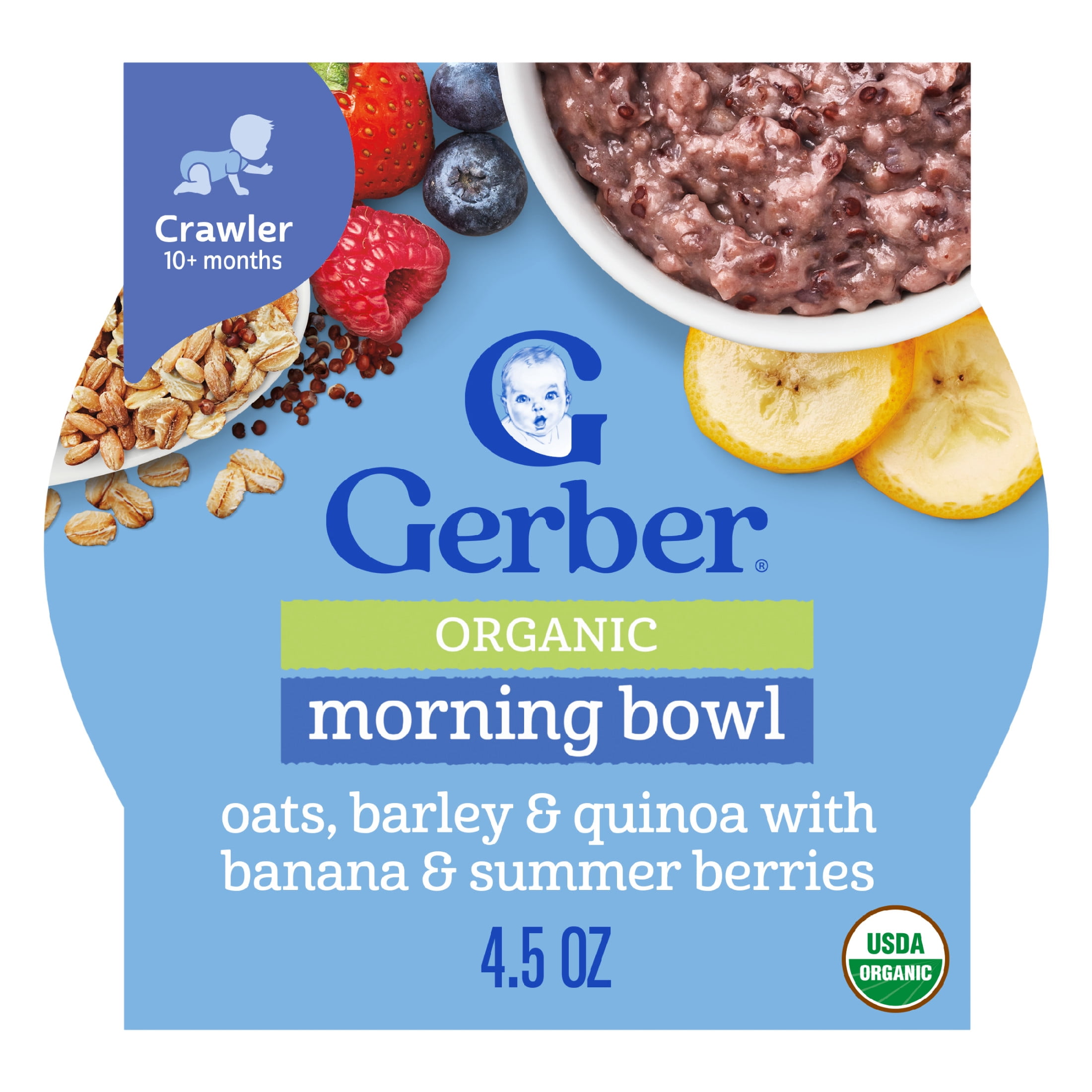 Gerber 3rd Foods Organic Grain & Grow Morning Bowl Baby Meal, Banana Mixed Berry, 4.5 oz Tray