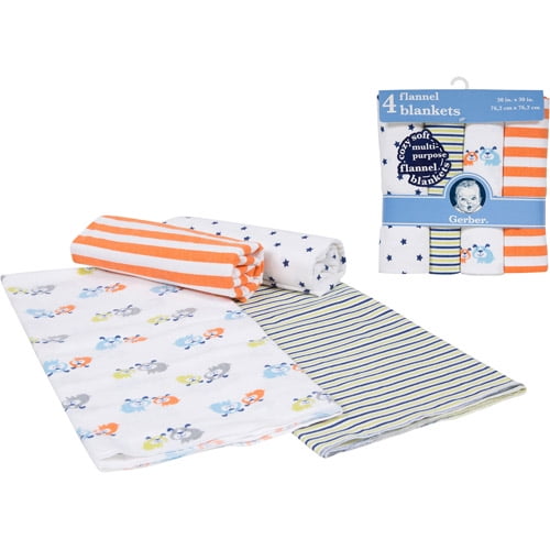 Gerber 4Pack Flannel Receiving Blanket, Boy