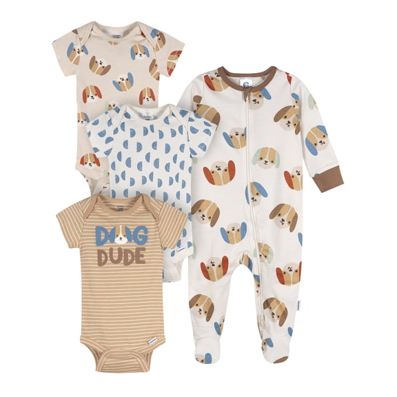Gerber 4Pc Set (1Pc Snp & 3Pk Onesies) Size Newbron/6-9 Months