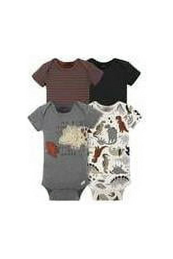- 4Pk Baby Short Sleeve Onesies - Boy Dino