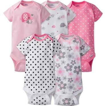 Gerber 5-Pack Baby and Infant Girl Elephant Onesies Brand Short Sleeve Bodysuits