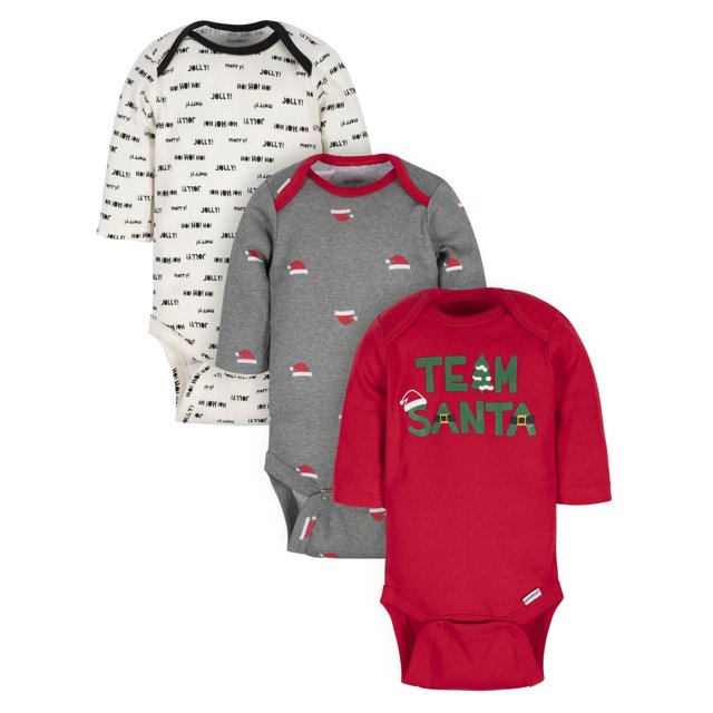 Gerber Assorted Long Sleeve Onesies Bodysuits, 3Pack (Baby Boys