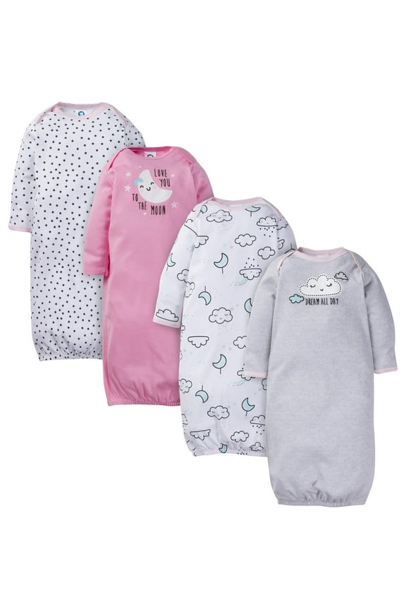 Assorted lap should gown with mitten cuffs, 4pk (baby girl)