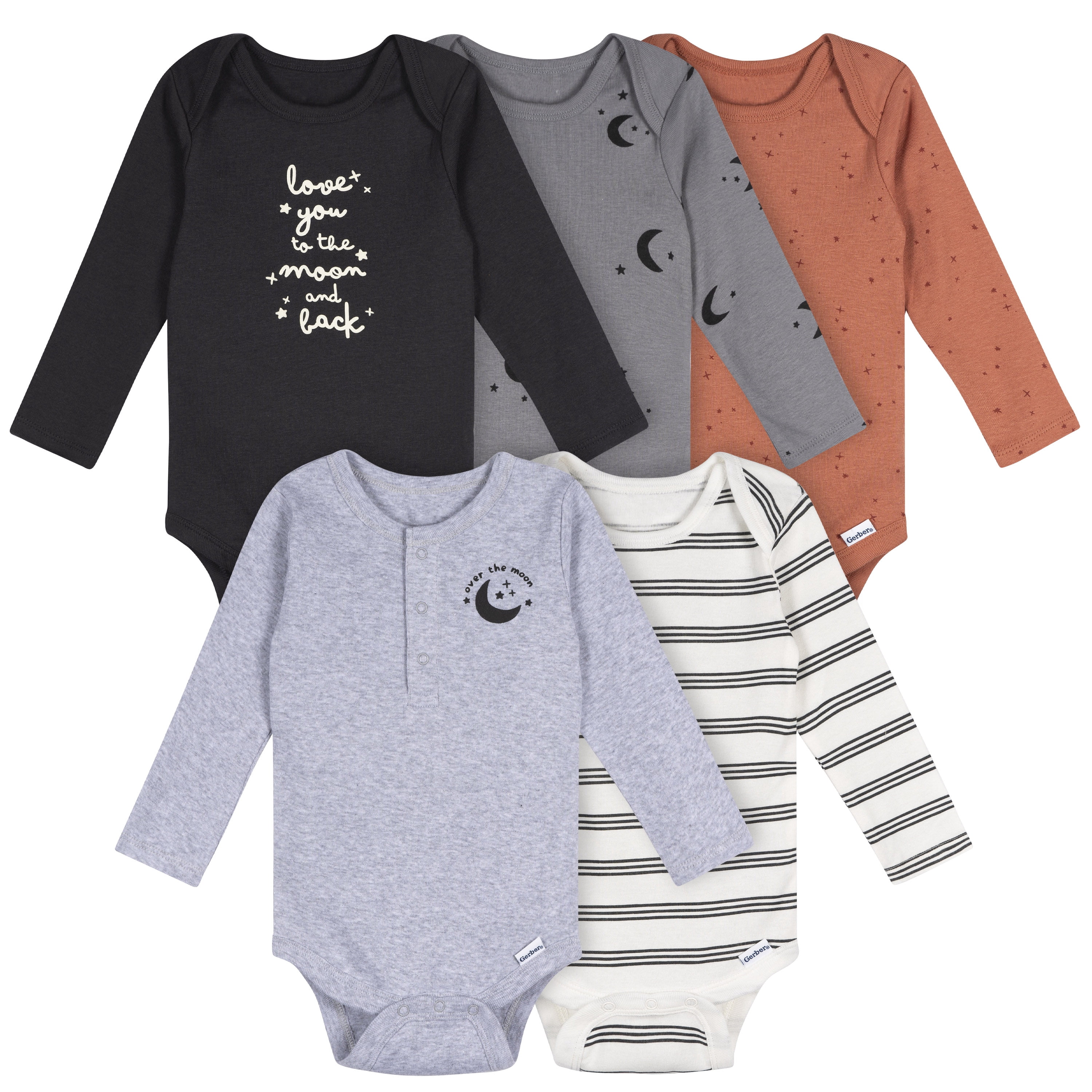 Gerber Baby Boy 5Pk Long Sleeve Onesies 0/3 Months - 12 Months