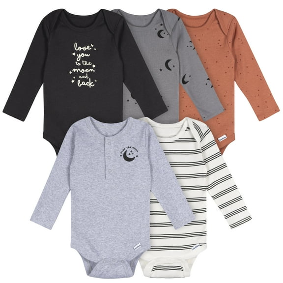 Gerber Baby Boy 5Pk Long Sleeve Onesies 0/3 Months - 12 Months