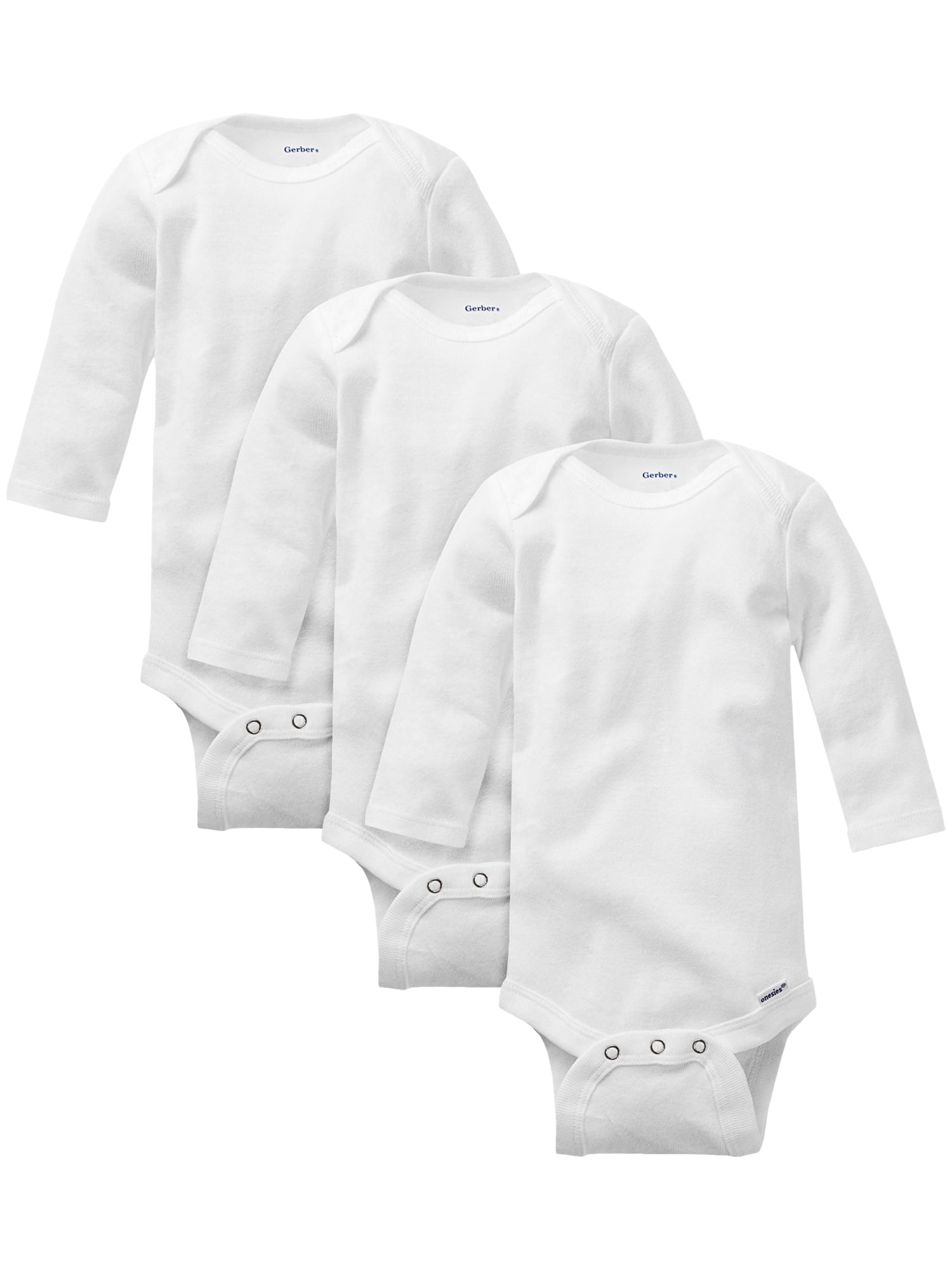Gerber Baby Boy, Baby Girl, & Unisex Long Sleeve White Onesies Bodysuits, 3-Pack, Sizes Preemie-24M