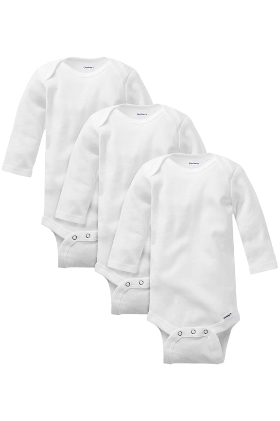 Baby Boy, Baby Girl, & Unisex Long Sleeve White Onesies Bodysuits, 3-Pack, Sizes Preemie-24M