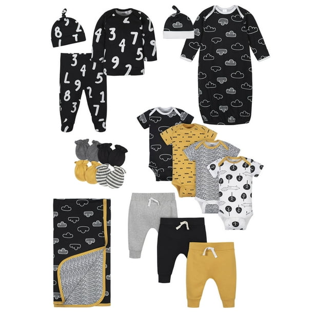 Gerber Baby Boy Baby Shower Layette Gift Set, 17-Piece, Black, White ...