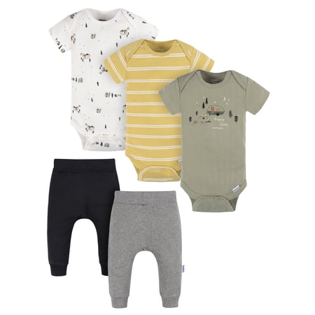 Gerber Baby Boy Bodysuits & Pants Outfit Set, 5-Piece, Newborn-12 Months