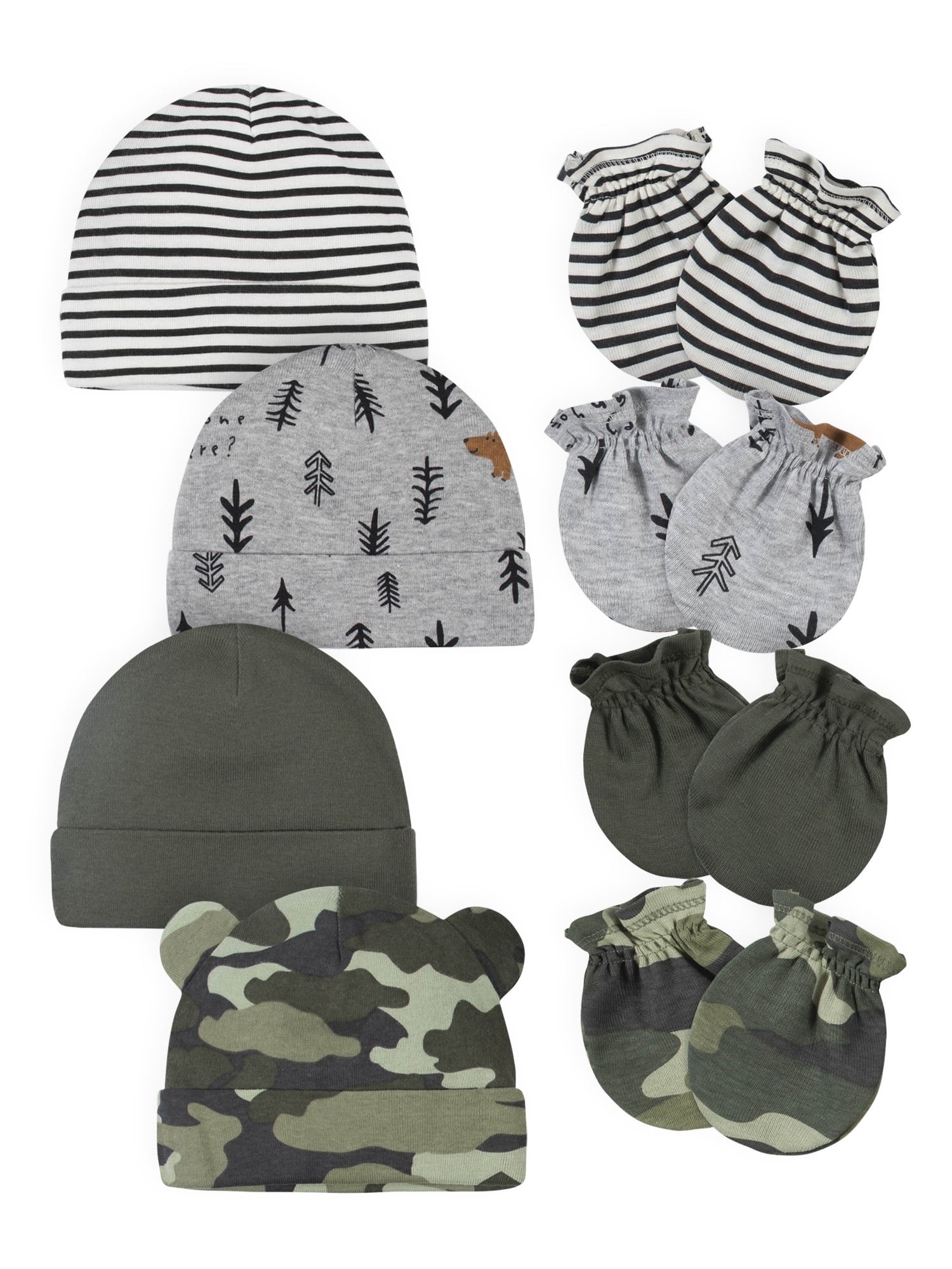 Gerber Baby Boy Caps & Mittens Set, 8Piece