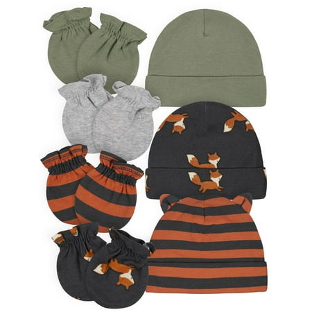Gerber Baby Boy Caps & No Scratch Mittens Bundle, 7-Piece (Newborn-0/3M)