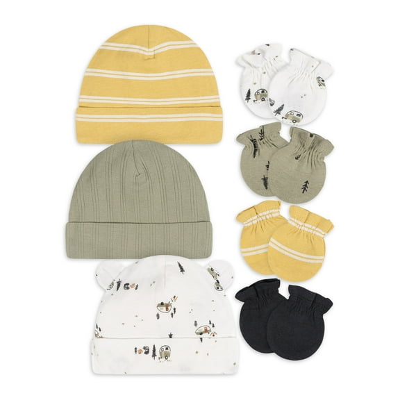 Gerber Baby Boy Caps and Mittens Gift Set, 7-Piece, Sizes Newborn - 0/3 Months