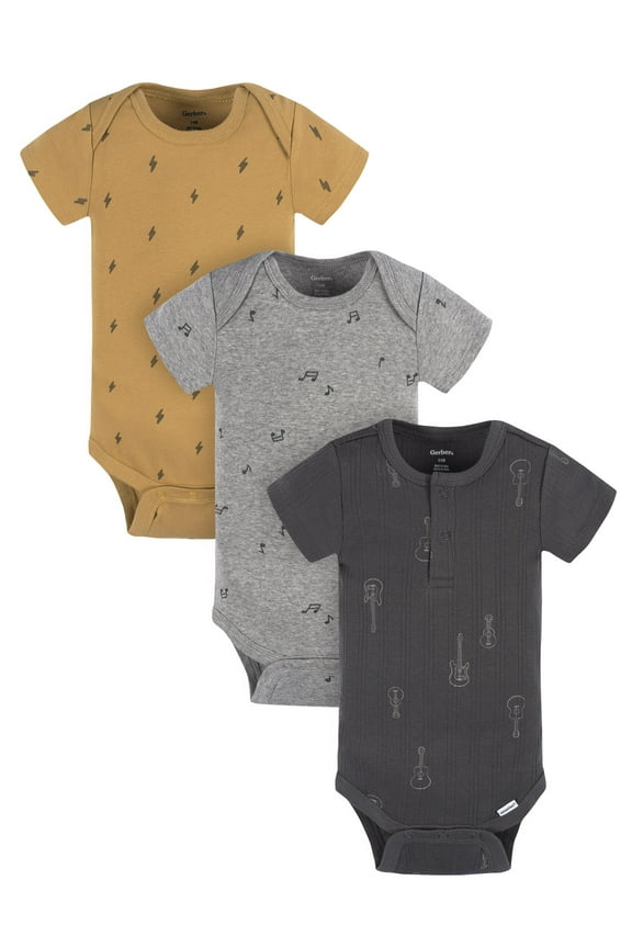 Baby Boy Casual Cotton Short Sleeve Bodysuits, 3-Pack, Sizes Preemie - 12 Months