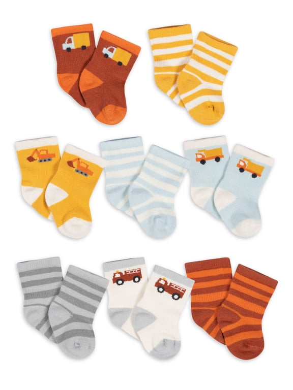 Baby Boy Jersey Crew Wiggle-Proof Socks, 8-Pack (0-3 Months - 6/9 Months)