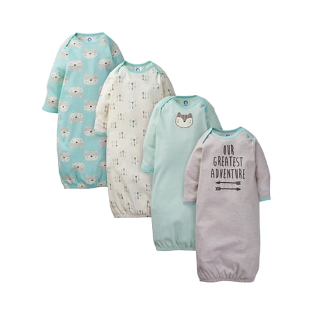 Gerber Baby Boy Lap Shoulder Gowns With Mitten Cuffs, 4-Pack