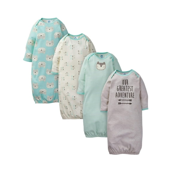 Gerber Baby Boy Lap Shoulder Gowns With Mitten Cuffs, 4-Pack