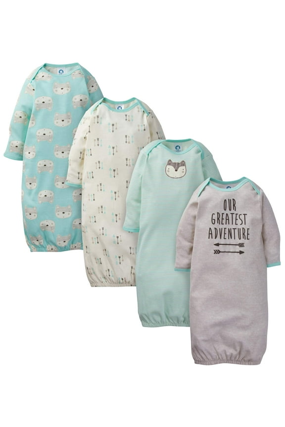 Baby Boy Lap Shoulder Gowns With Mitten Cuffs, 4-Pack