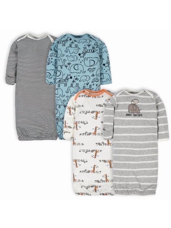 Baby Neutral Lap Shoulder Gowns, 4-Pack, Preemie-0/6 Months
