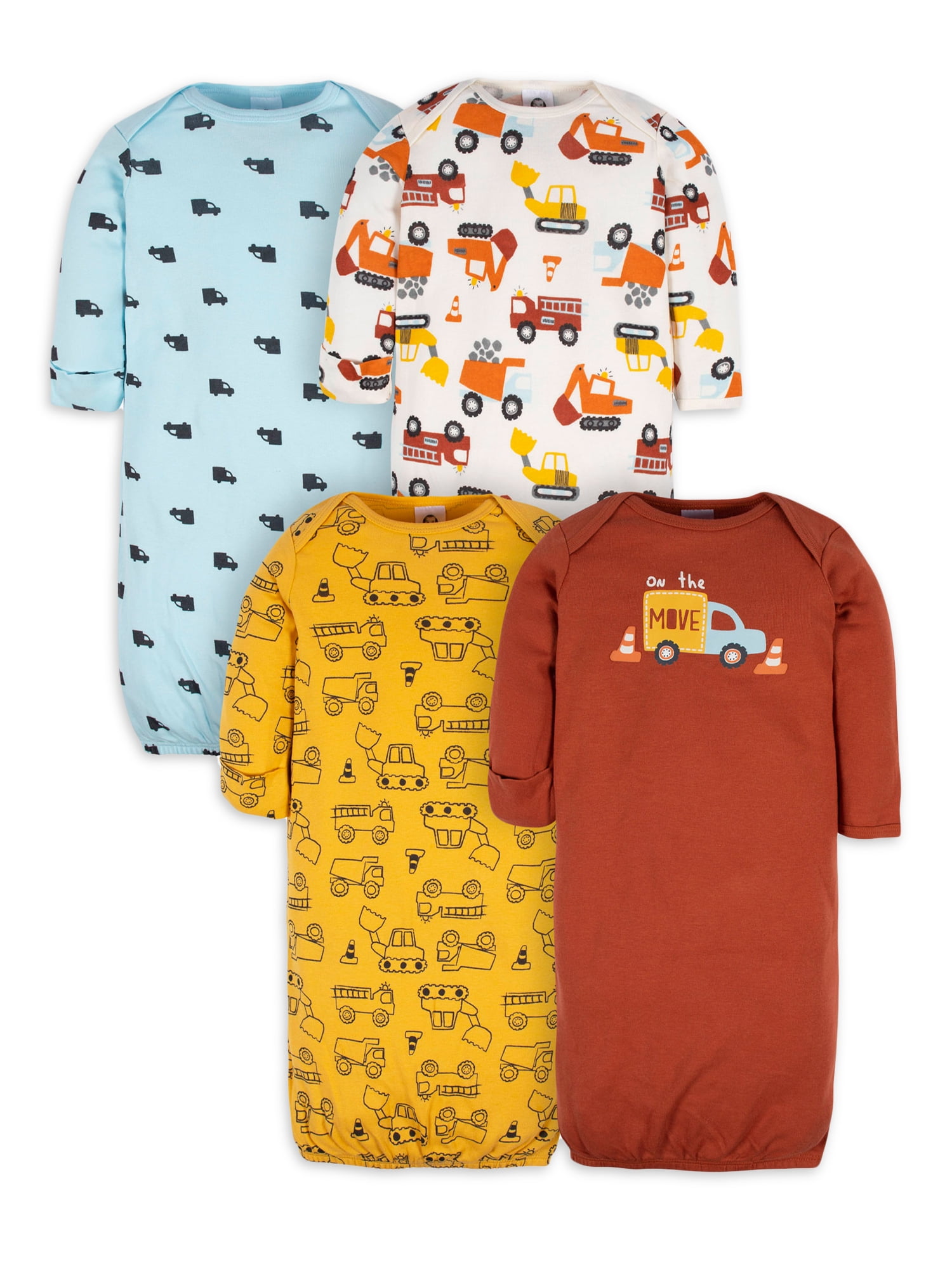 Gerber Baby Boy Long Sleeve Gowns with Mitten Cuffs, 4-Pack