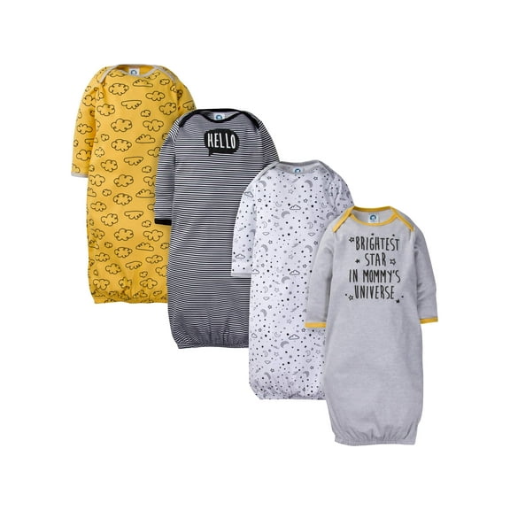 Gerber Baby Boy Long Sleeve Gowns with Mitten Cuffs, 4-Pack