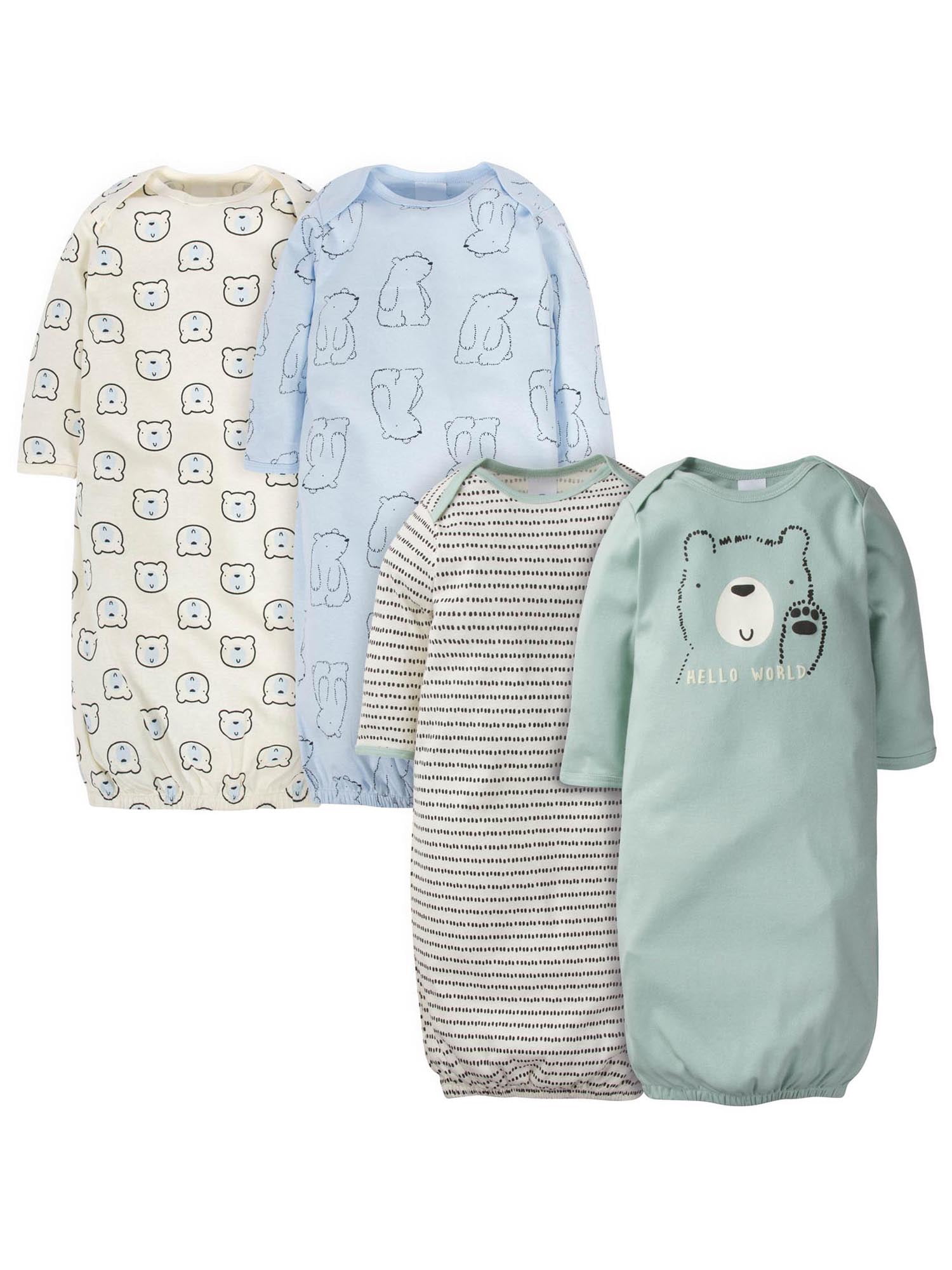 Newborn Knotted Nightgown Long Sleeve with Matching Hat Set 3 Pack, Cotton  Baby Sleeper Gowns Sleeping Bags Home Outfits Set with Mitten Cuffs for Boy