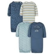 Gerber Baby Boy Long Sleeve Gowns with Mitten Cuffs, 4-Pack