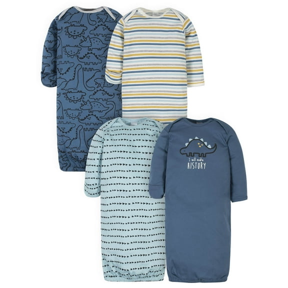 Gerber Baby Boy Long Sleeve Gowns with Mitten Cuffs, 4-Pack