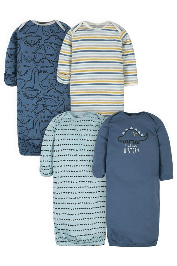 Baby Boy Long Sleeve Gowns with Mitten Cuffs, 4-Pack