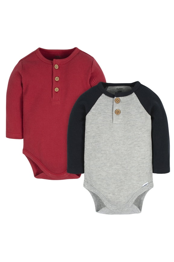 Baby Boy Long Sleeve Onesies Bodysuits, 2-Pack, Newborn - 12M
