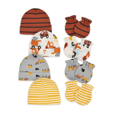 Gerber Baby Boy No Scratch Mittens & Caps Set, 8-Piece (Newborn - 0/3M)