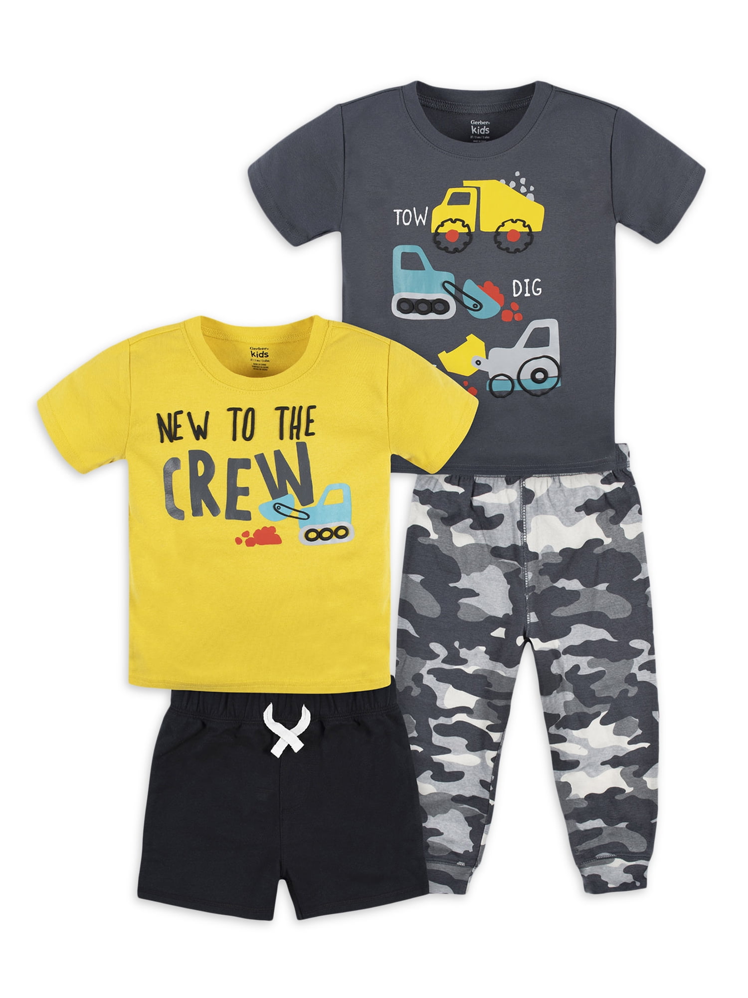 Gerber Baby Boy Onesies Bodysuit, Shirts, Shorts & Pant Outfit Set, 4Piece, Newborn 24 Months