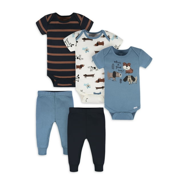 Gerber Baby Boy Onesies Bodysuits and Pants Outfit Set, 5Piece, Sizes Newborn12M