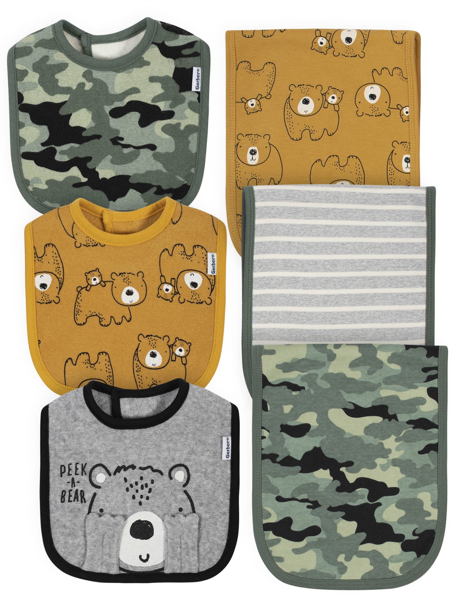 Gerber Baby Boy Organic Bibs and Burp Cloths Bundle, 6Pack