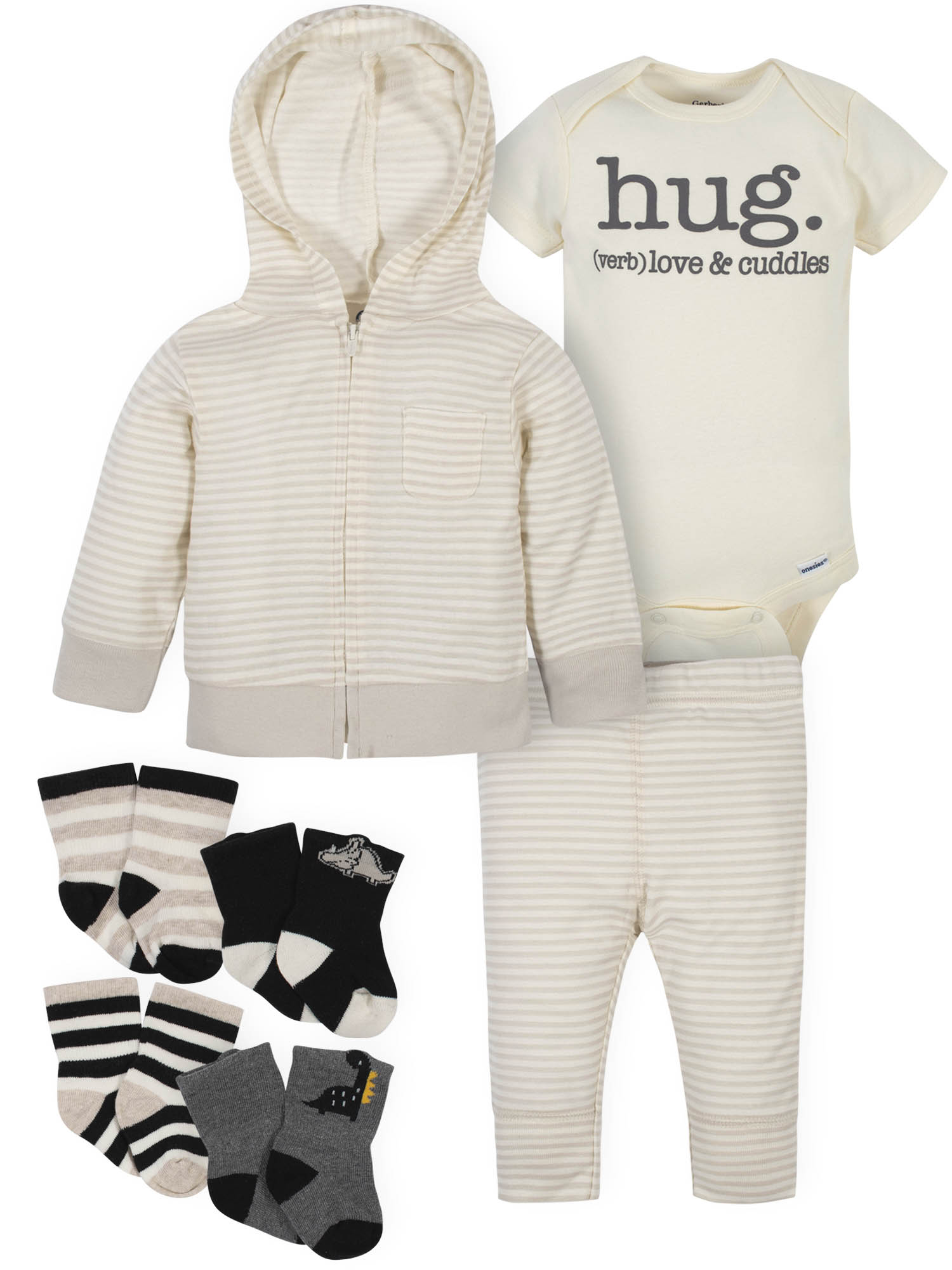 Gerber Baby Boy Organic Hooded Cardigan, Bodysuit, Pants & Wiggle-Proof Socks Set, 7-Piece - image 1 of 11