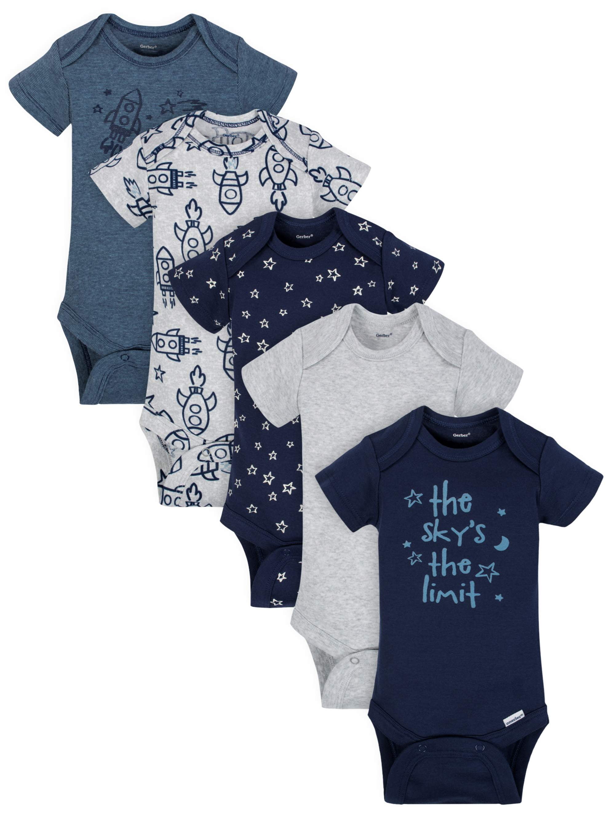 Gerber Baby Boy Organic Short Sleeve Onesies Bodysuits 5 Pack
