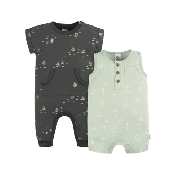 Gerber Baby Boy Rompers, 2-Pack, Sizes 0/3 Months - 24 Months