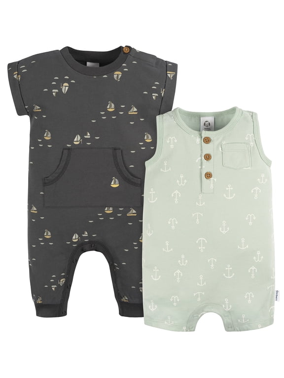 Baby Boy Rompers, 2-Pack, Sizes 0/3 Months - 24 Months