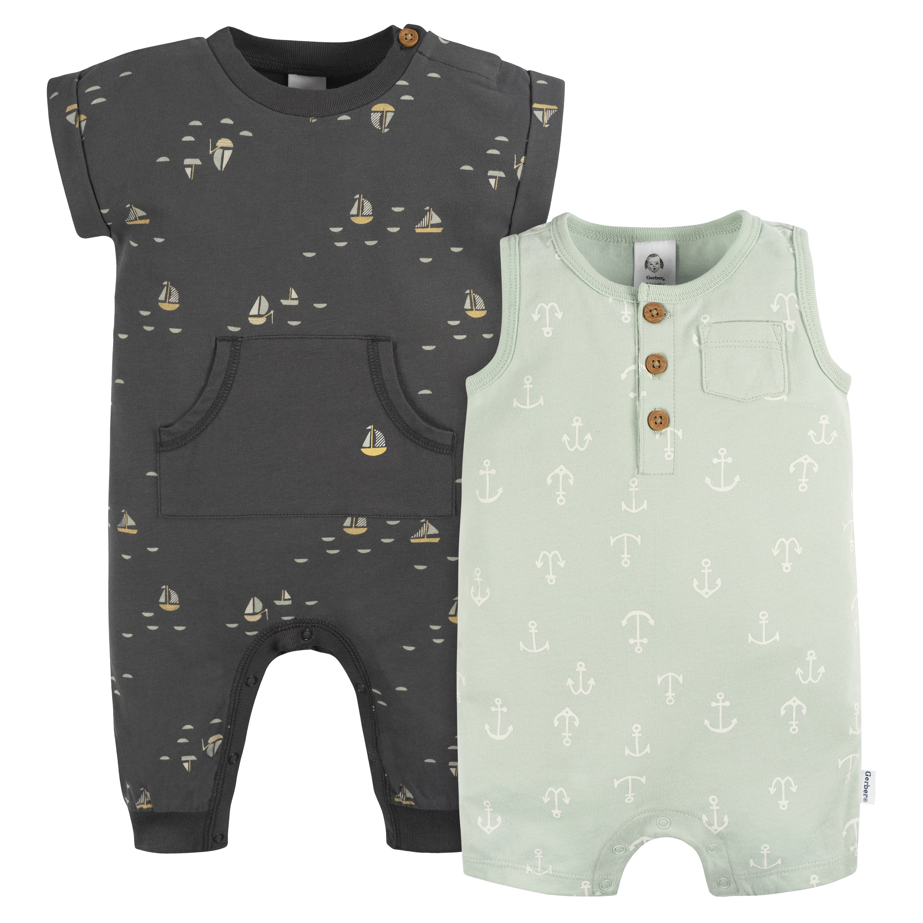 Baby Boy Rompers, 2-Pack, Sizes 0/3 Months - 24 Months