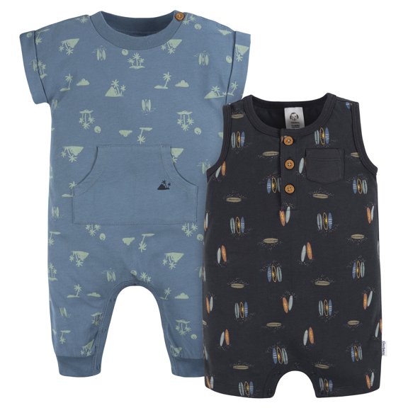 Gerber Baby Boy Rompers, 2-Pack, Sizes 0/3 Months - 24 Months