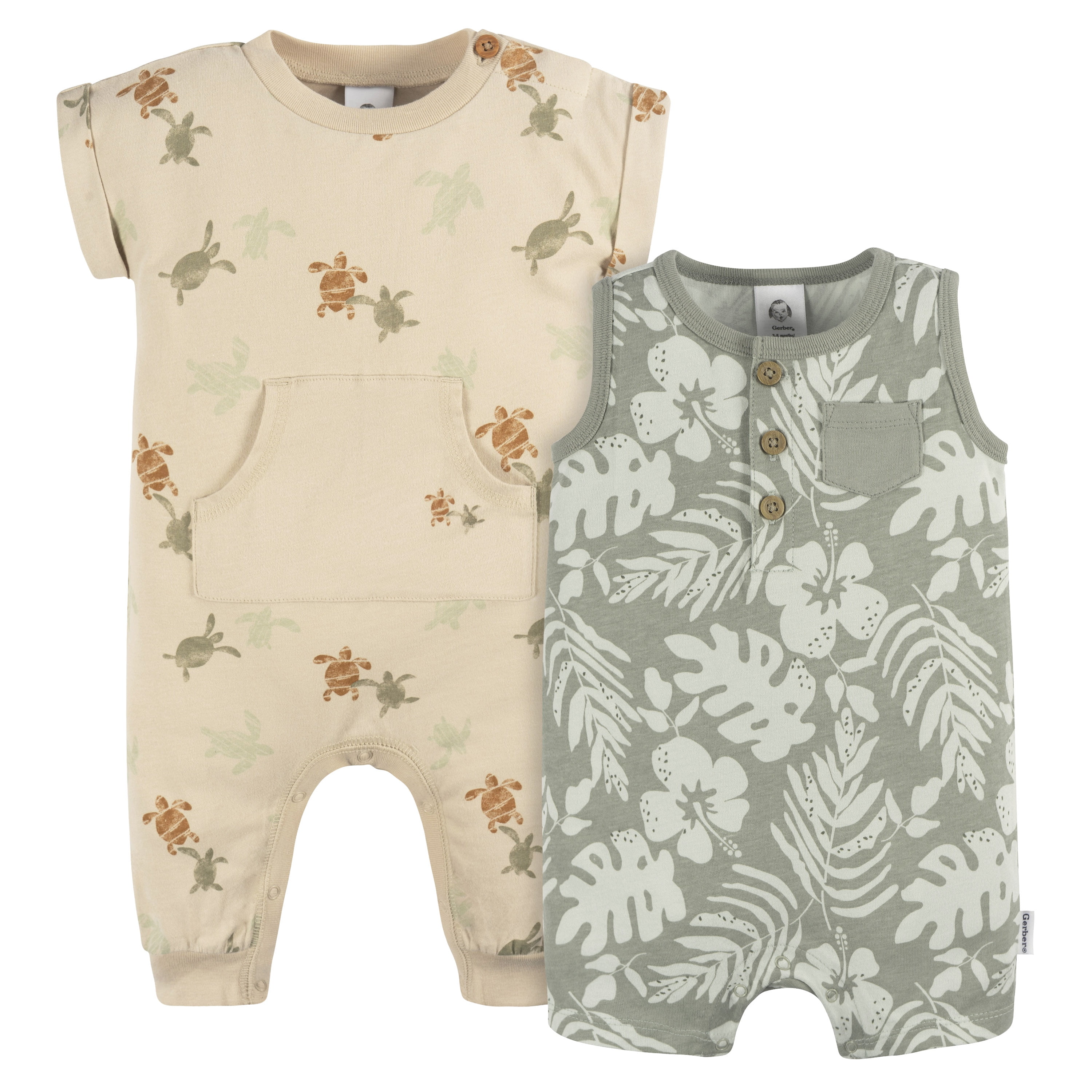 Gerber Baby Boy Rompers, 2-Pack, Sizes 0/3 Months 
