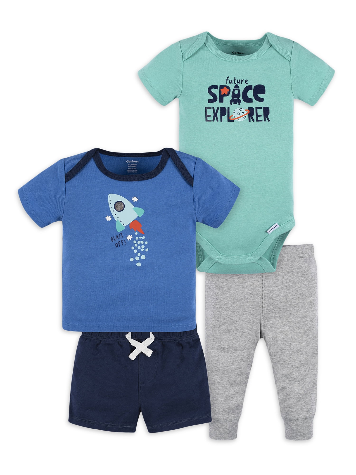 Gerber Baby Boy Shirts, Shorts & Pants Outfit Set, 4Piece