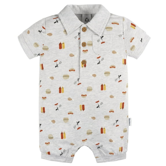 Gerber Baby Boy Short Sleeve Collared Romper, Sizes Newborn - 24 Months